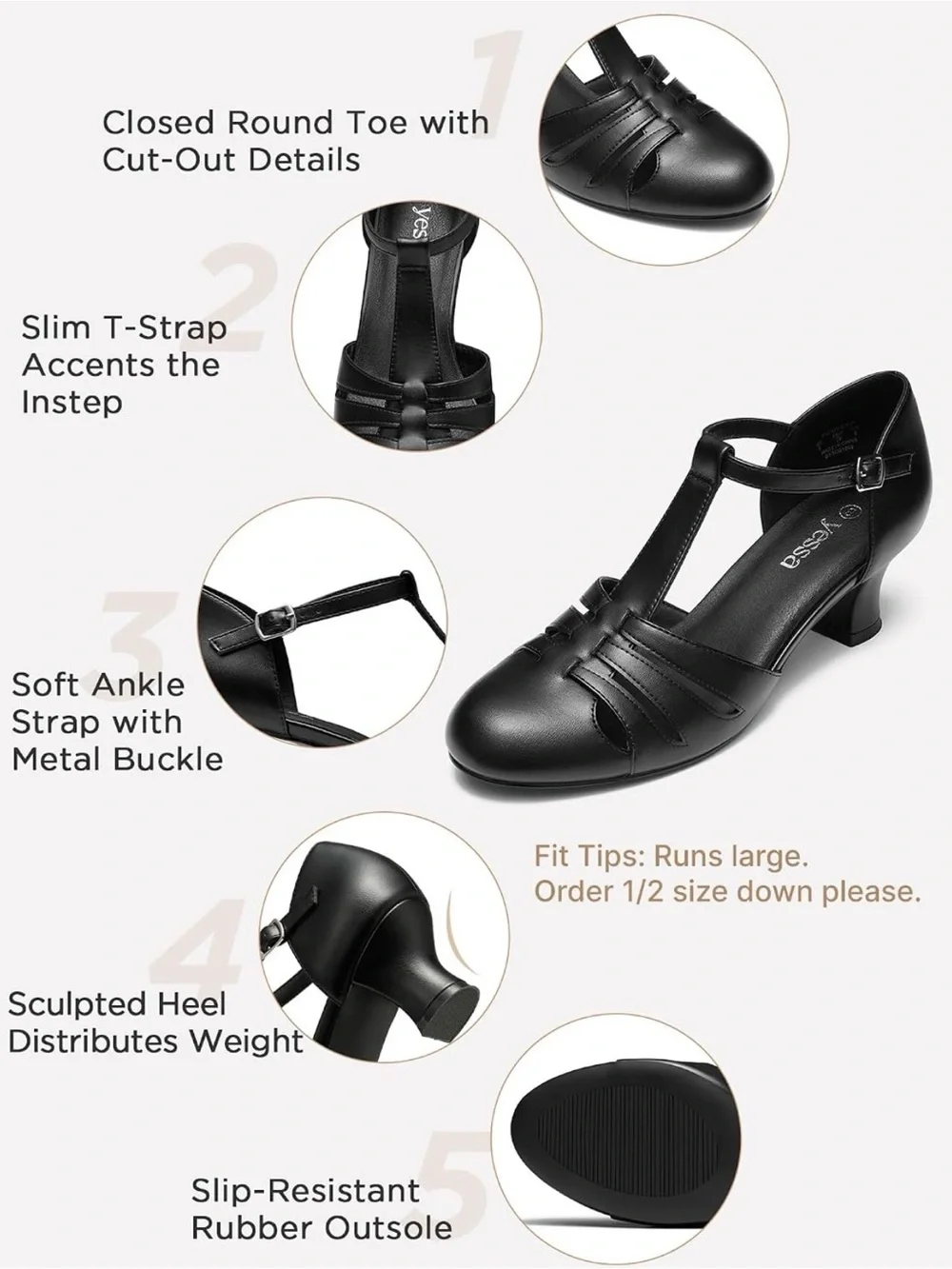 Retro 1920s Black T-Strap Women's Dress Shoes